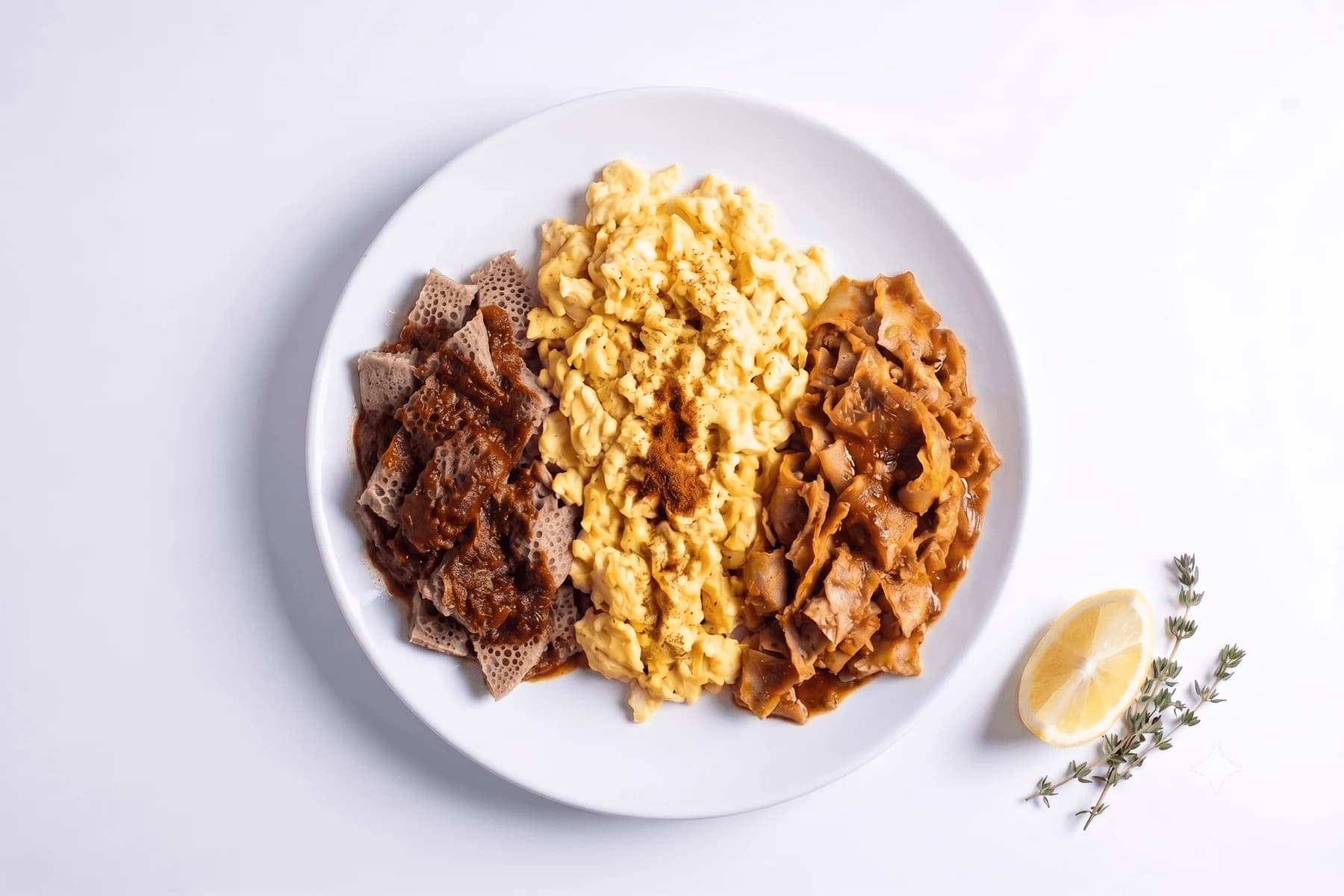 Combo Delight, Eritrean breakfast with eggs, firfir, and chechebsa at Eri Star